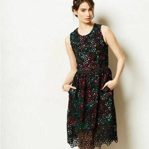 Anthropologie Wolven Terrace Sheath Dress Size 4 Black Lace Floral Wedding EUC
